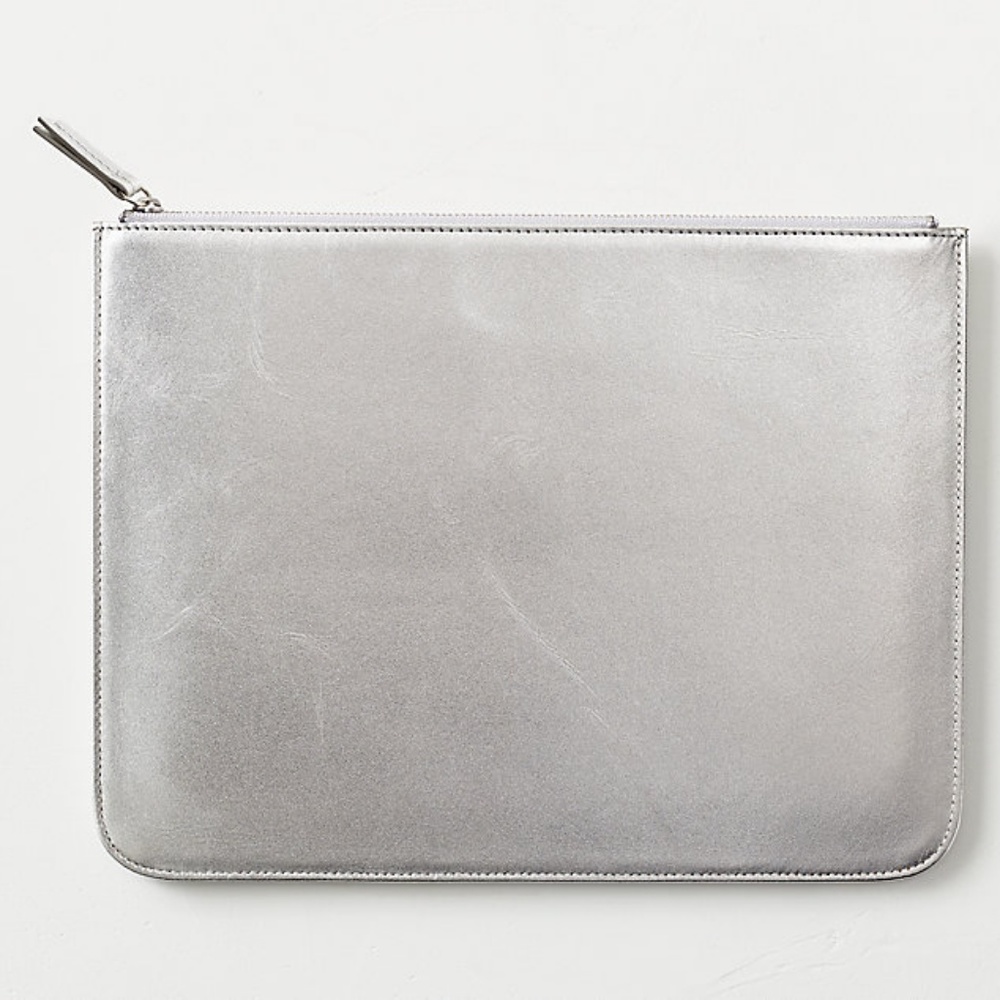RARE! RH Modern Silver Leather Zip Clutch, NWT
